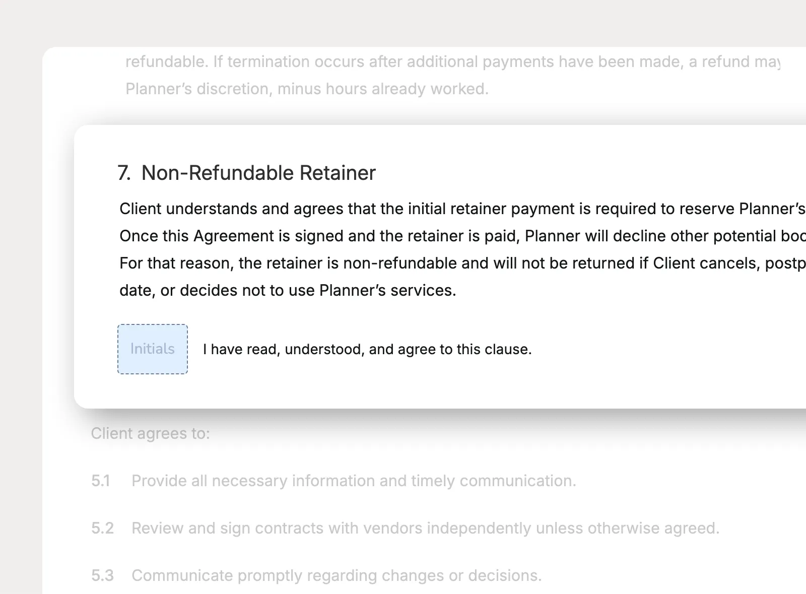 Require initials on key clauses