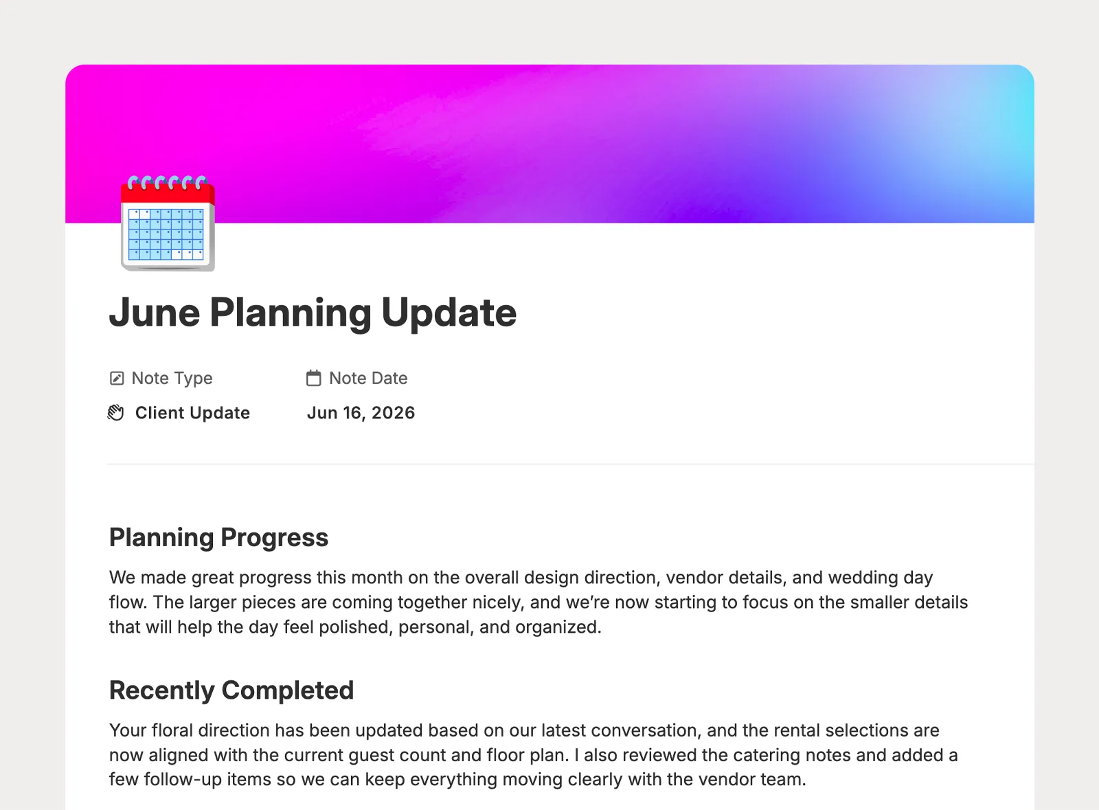 Share planning updates with clients