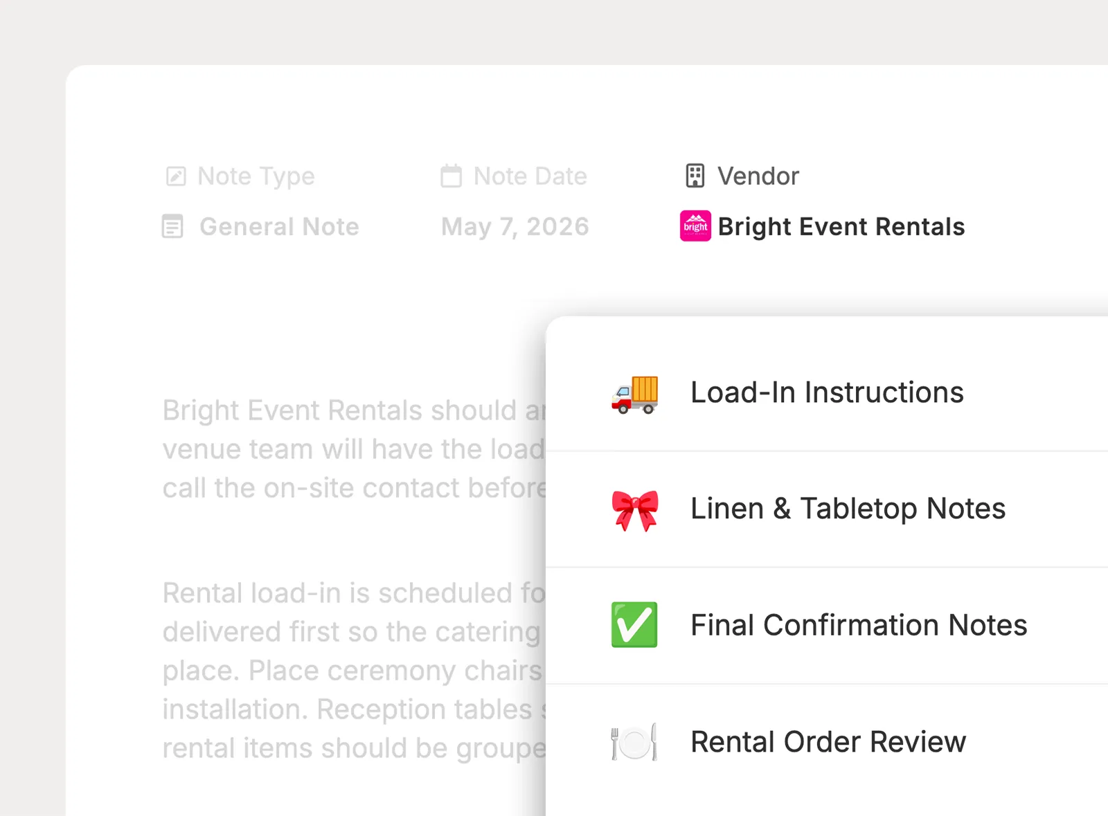 Link project notes to vendors