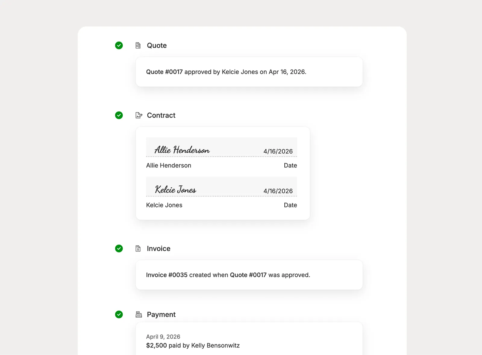 Follow quote, contract, and payment status