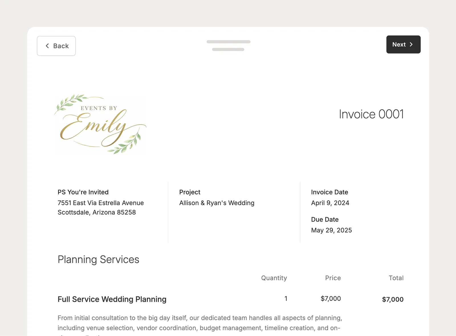 Include an invoice