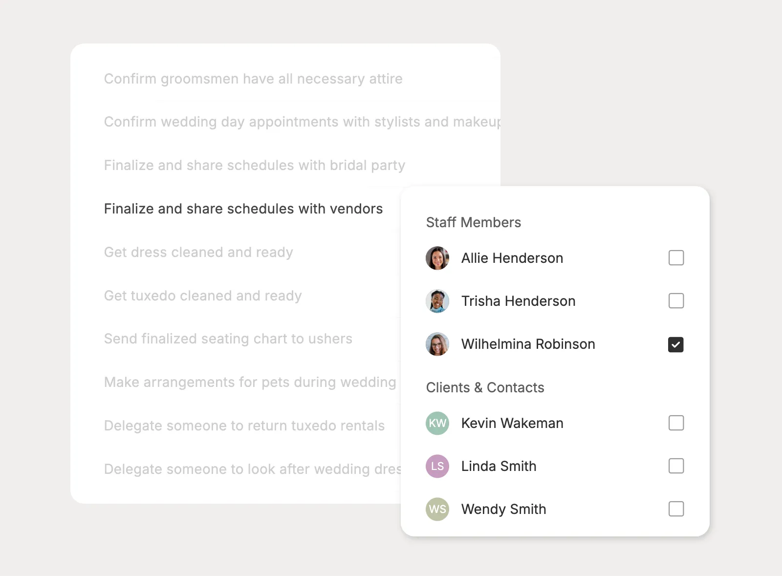 Assign tasks to staff, clients, or both
